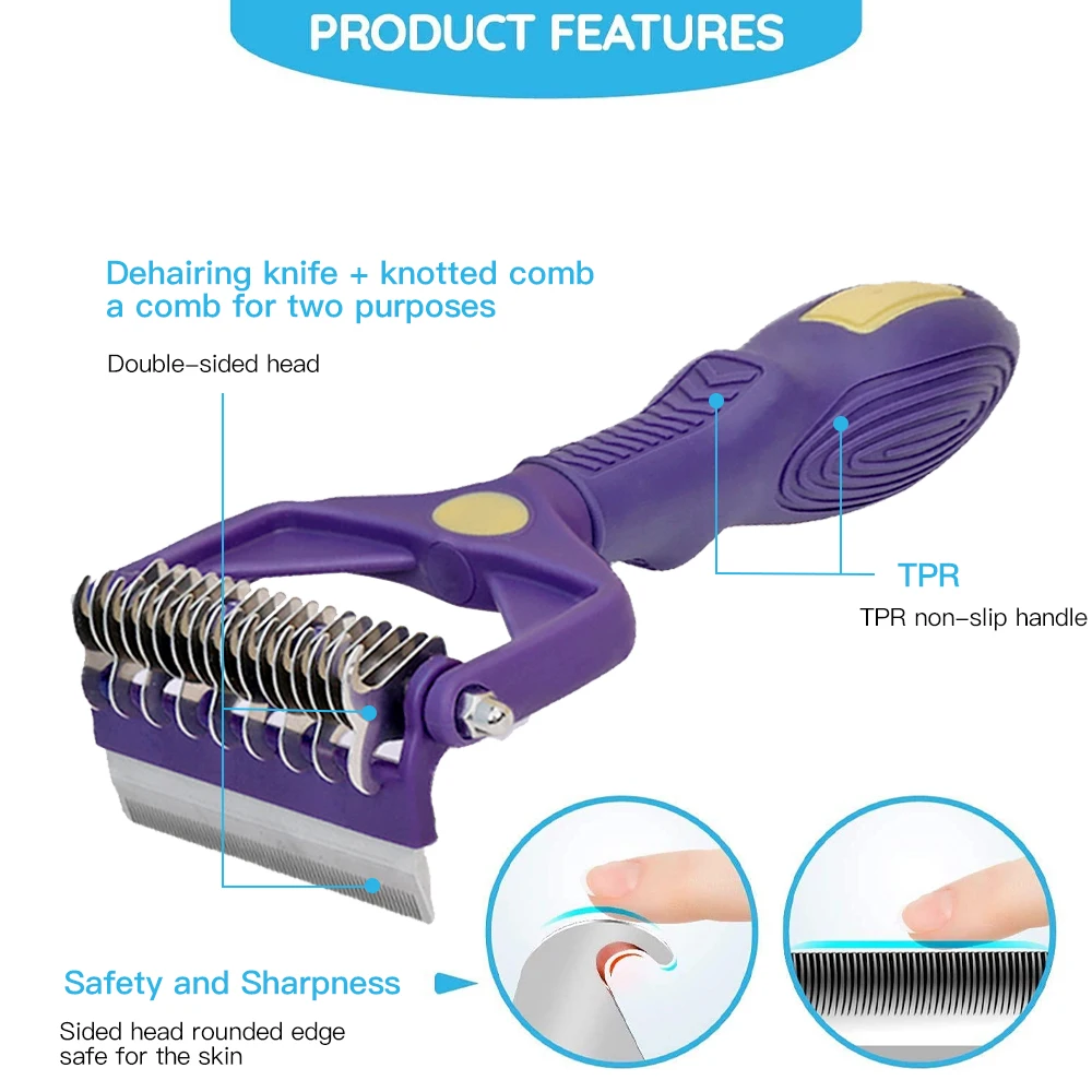 Peine profesional 2 en 1 para mascotas, cepillo para gatos y perros, peine de aseo para perros, elimina pulgas, nudo abierto, herramientas de eliminación de pelo - imagen 3