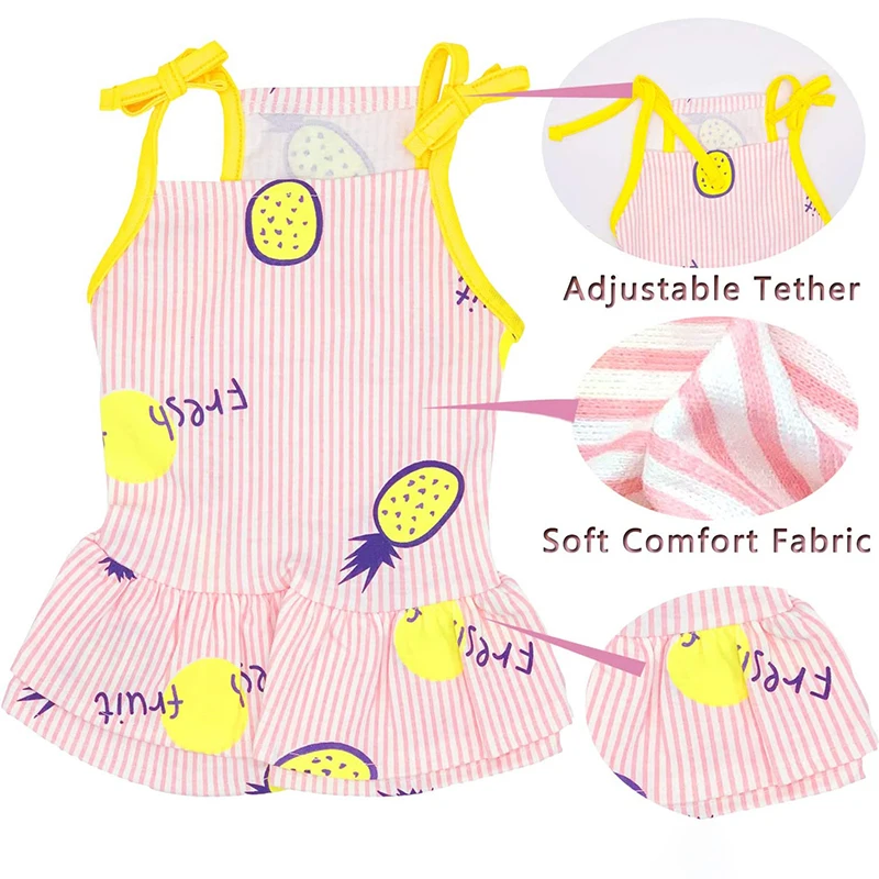Camisa con falda para perro, Camisetas estampadas a rayas, chaleco de algodón, vestido plisado, ropa para cachorros, ropa para mascotas de verano para perros pequeños y medianos y gatos - imagen 5