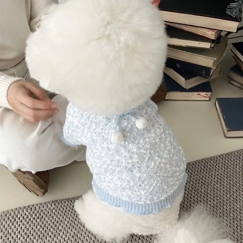 Suéter con lazo de bola de piel para mascotas, ropa de Navidad para perros pequeños, Schnauzer, Yorkshire, Otoño e Invierno