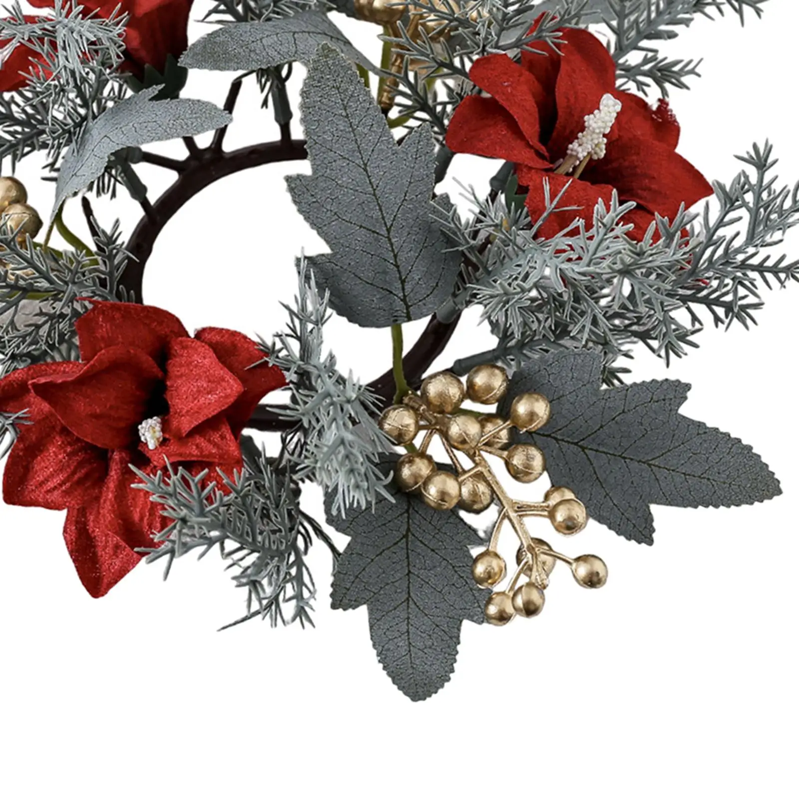 Christmas Pillar Candle Ring Wreath Candle Base Holder Garland for Farmhouse Living Room Dining Table Centerpiece Party Wedding