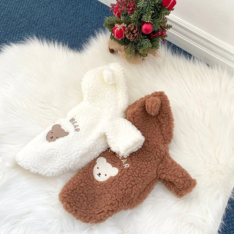 Ropa cálida con capucha para perro, ropa transformada de oso, abrigo de felpa con botones, camisa, chaquetas para perro, lindo cachorro, Invierno - imagen 4