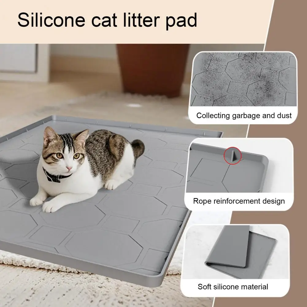 Estera para caja de arena para gatos con bordes elevados, antideslizante, impermeable, a prueba de orina, fácil de limpiar, Control de dispersión, alfombrilla para gatitos, almohadilla de suelo de silicona - imagen 4