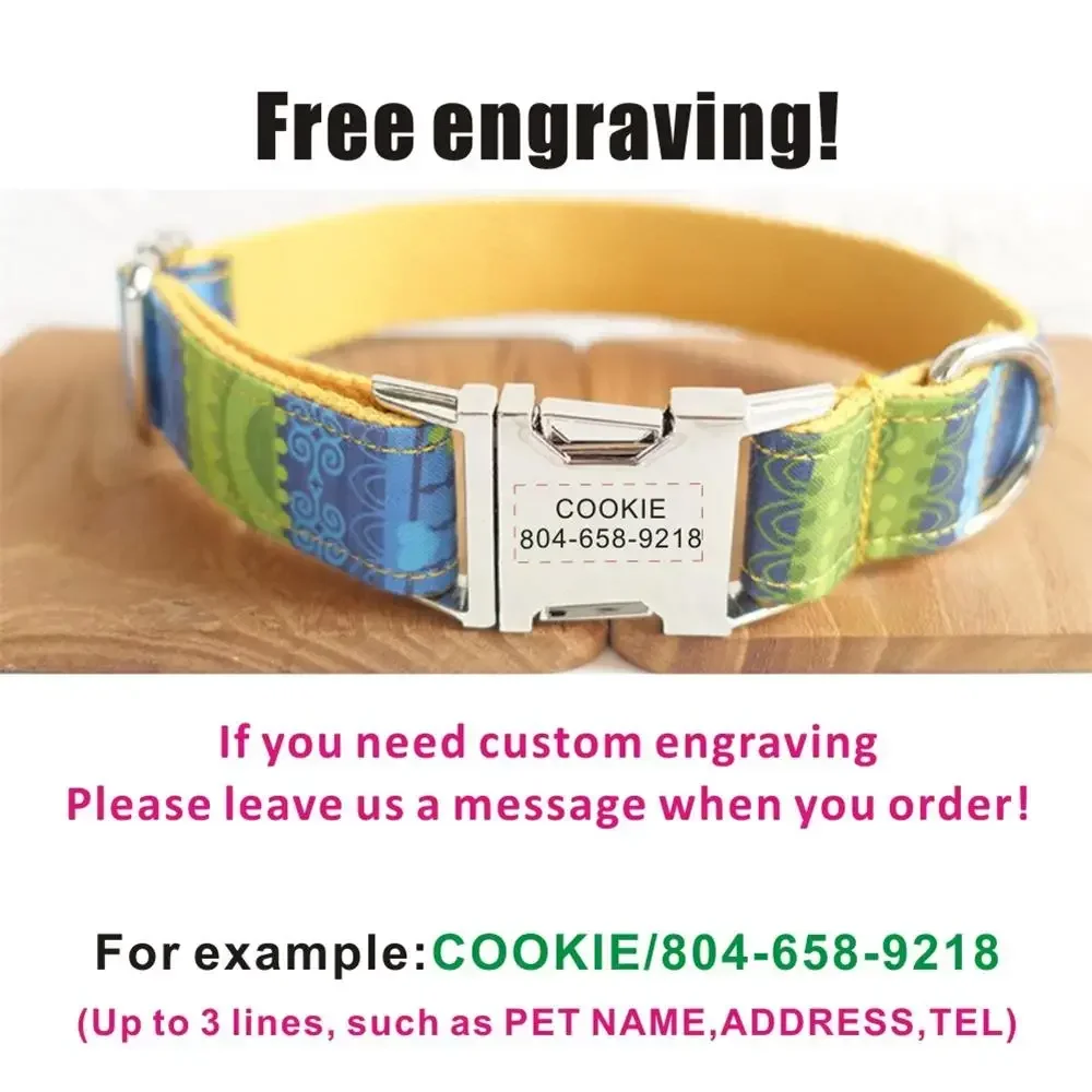 Collar de perro personalizado con grabado gratuito, correa para mascotas a juego, hebilla de Metal de contactos personalizados, Collar étnico amarillo para mascotas - imagen 4