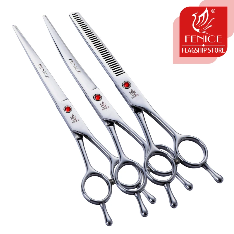 Fenice-Juego de tijeras de aseo profesional para perros, kit de tijeras rectas, curvadas y de adelgazamiento, 7/7 pulgadas, 5/8 pulgadas