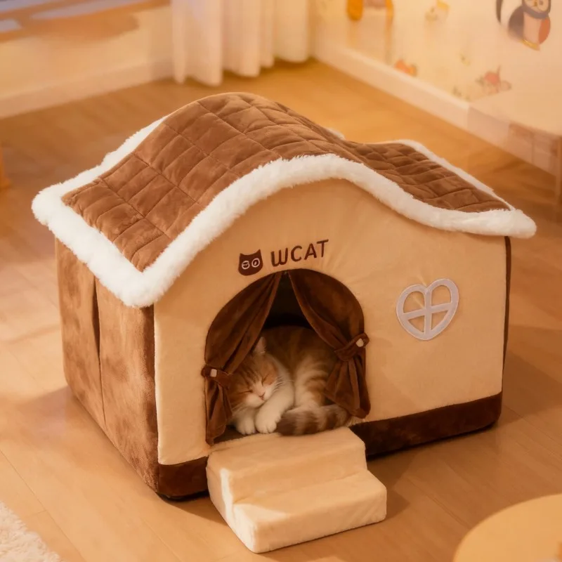 Casa para gatos con calefacción - caseta felpa interior cálida