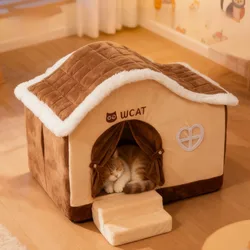 Casa para gatos con calefacción - caseta felpa interior cálida