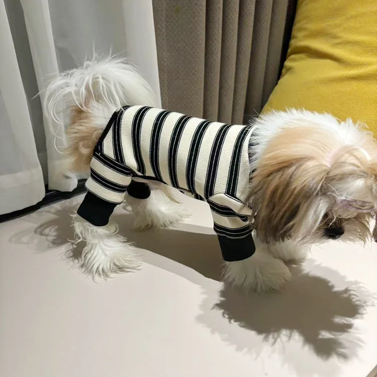 Mono a rayas de otoño e invierno para mascotas, pantalones de cuatro patas, camisa Base de invierno, ropa para cachorros, pijama para perros