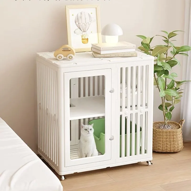 Mueble divisor con caja de arena para gatos – 2 en 1 con ruedas