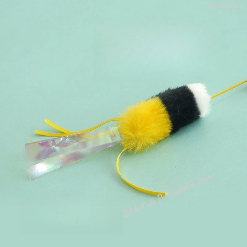 Juguete para gatos, pluma de abeja, juguetes interactivos para gatos, oruga divertida, varilla colorida, bola de pelo, varita teaser, suministros para mascotas - imagen 3
