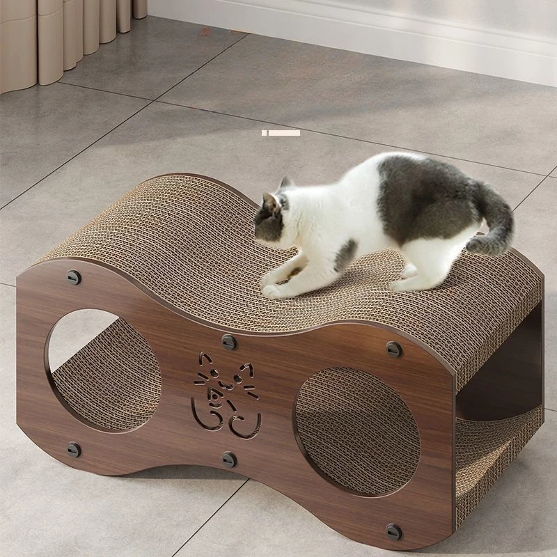 Garra para gato, madera de melocotón, resistente al desgaste, casa de juguete corrugada para gatos, Villa, rascadores de paja para mascotas, productos, suministros, accesorios para muebles - imagen 2