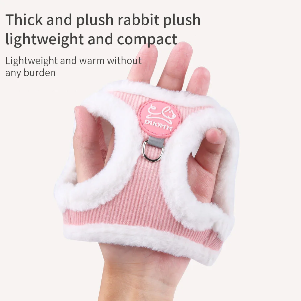 Arnés de invierno para perros y gatos, conjunto de correa, cómodo chaleco de piel de conejo para mascotas, arnés para gatitos, cachorros, suministros para perros y gatos al aire libre - imagen 2