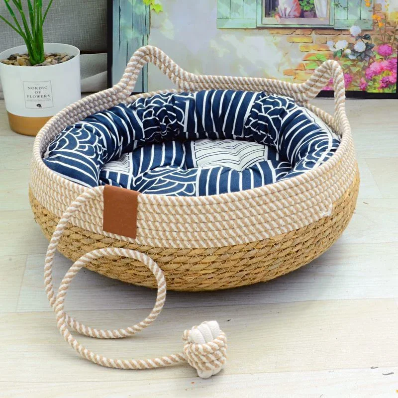 Cama de verano para gatos, tapizado extraíble tejido, casa para dormir, suelo para rascar gatos, ratán, resistente al desgaste, lavable, suministros para mascotas 35 - imagen 2