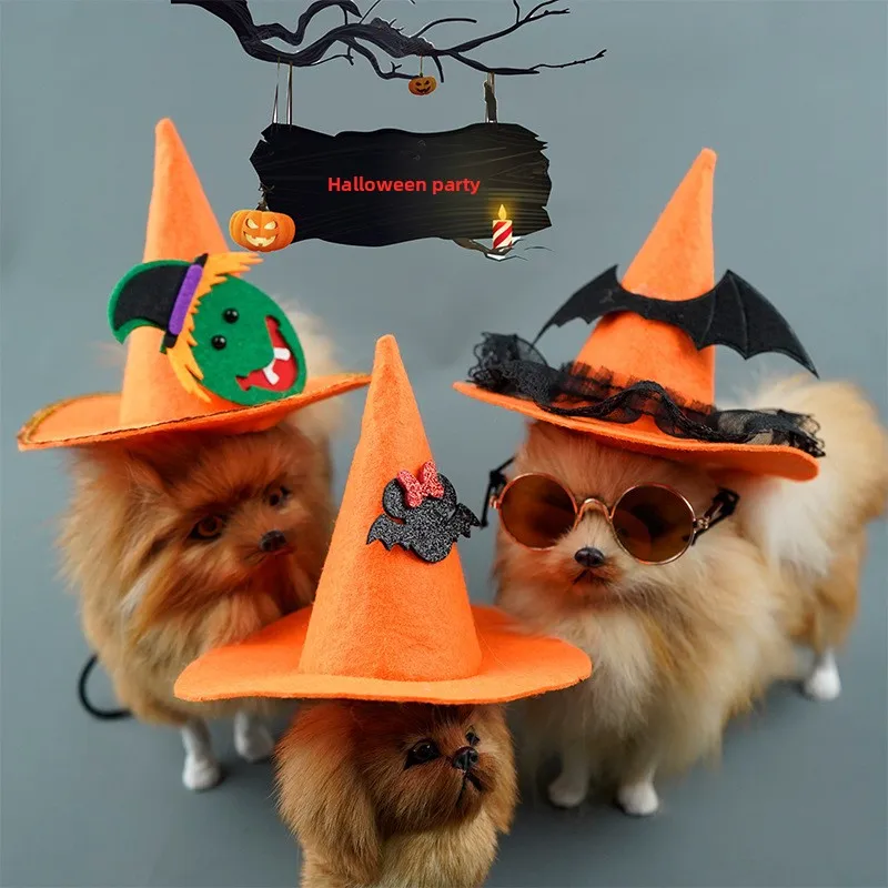 Nuevos sombreros de Halloween para mascotas, sombrero de bruja, calabaza, perro divertido, sombrero de Halloween, suministros para fiestas de mascotas