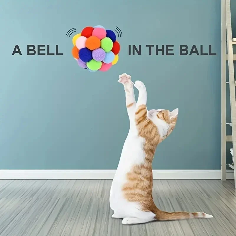3 uds juguetes para gatos pelota de peluche para gatos juguete para mascotas campana elástica bola auto alta jugando gato bola de lana colorida - imagen 3