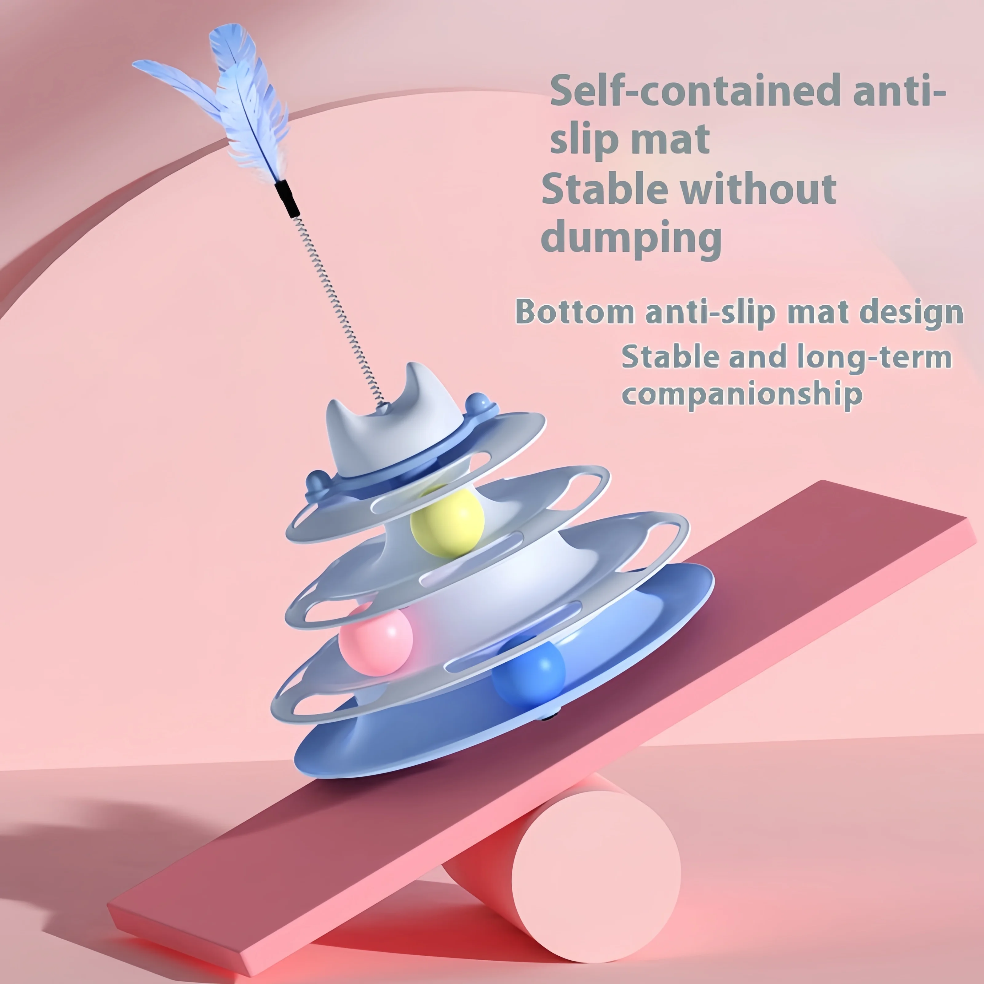 Juguetes para gatos, pista giratoria de cuatro capas, palo de plumas interactivo para gatos, juguetes, torre espacial, tablero de juego, juguete para gatos, suministros para mascotas - imagen 3