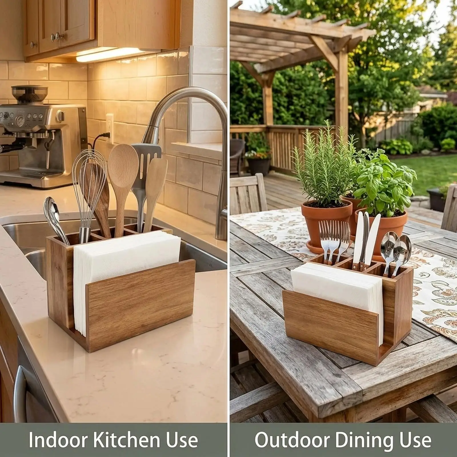 Caja organizadora cubiertos cocina con porta servilletas para encimera - imagen 3