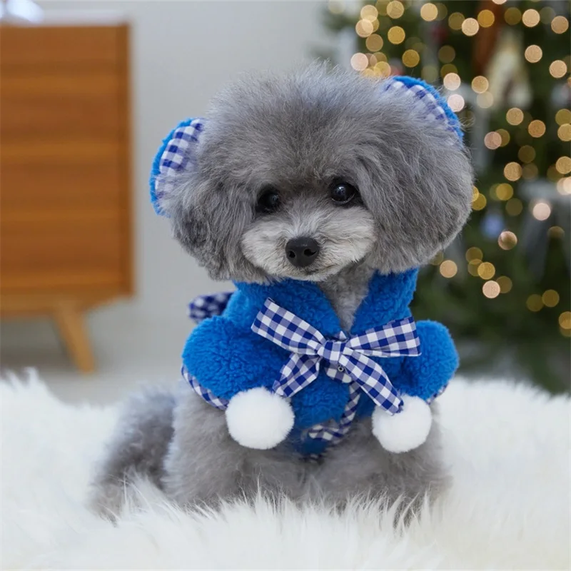 Lindo abrigo de felpa de Navidad para mascotas Otoño/Invierno, Sudadera con capucha de peluche de doble cara, capa bonita, ropa para cachorros, ropa para perros pequeños - imagen 2