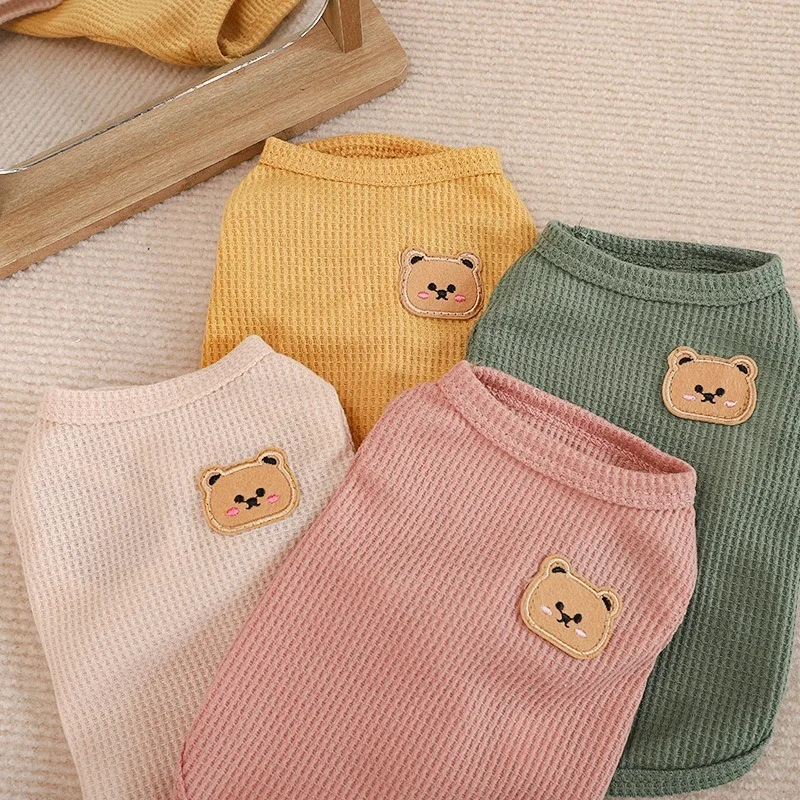 Chaleco de oso, ropa para perros y gatos, camiseta lisa, ropa para perros, moda pequeña fina, Chihuahua, algodón, verano, verde, transpirable, Pug para chica - imagen 4