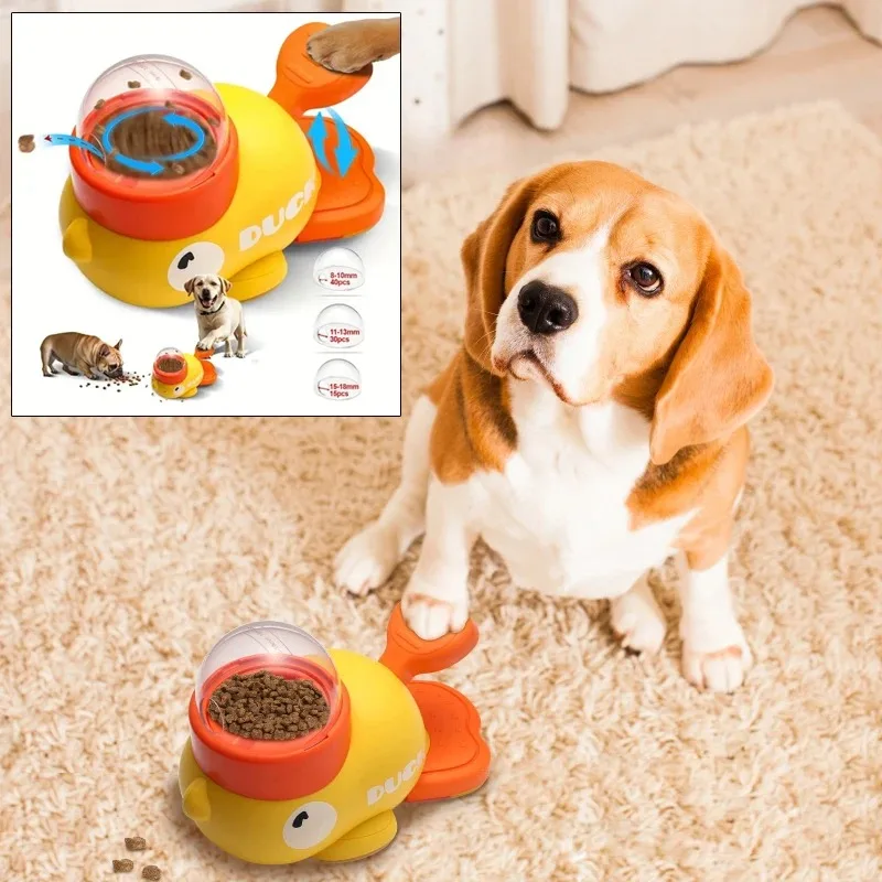 Alimentador interactivo para perros, dispensador de comida para mascotas, pato amarillo pequeño de dibujos animados, alimentador automático de rompecabezas, juguetes para entrenamiento de perros