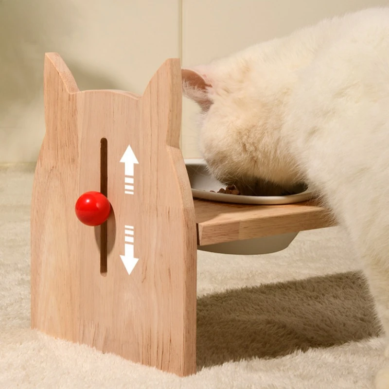 Cuencos de alimentación de cerámica para mascotas, soporte de madera ajustable en altura, dispensador de agua para gatos, alimentador para perros, contenedor de comida para cachorros y gatitos en casa - imagen 3
