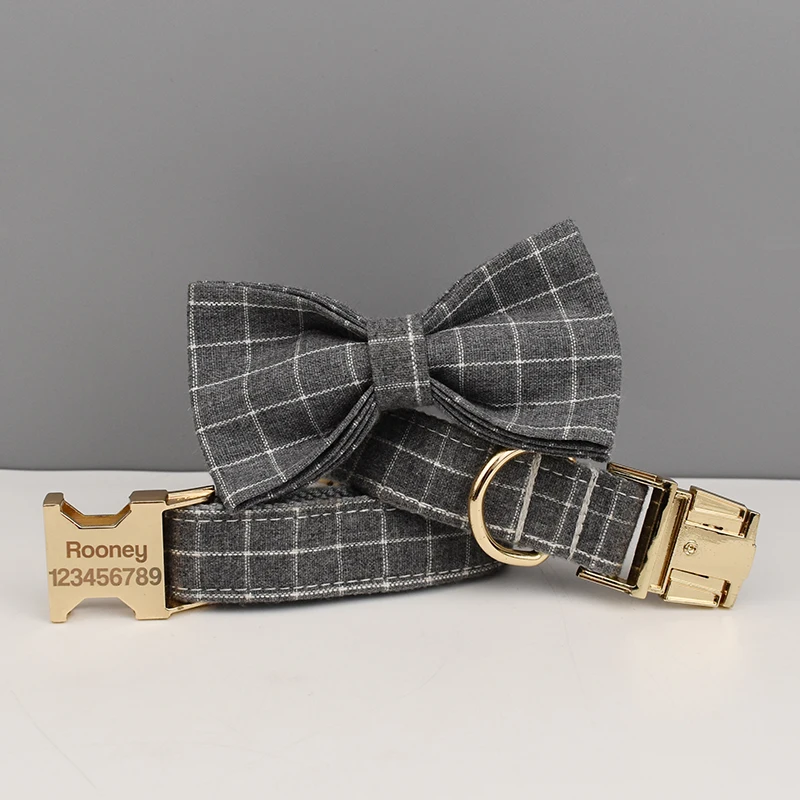 Collar de algodon suave para perro con logo personalizado - gris - imagen 5
