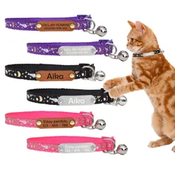 Collar para gato hueso de pescado con etiqueta y campana reflectante