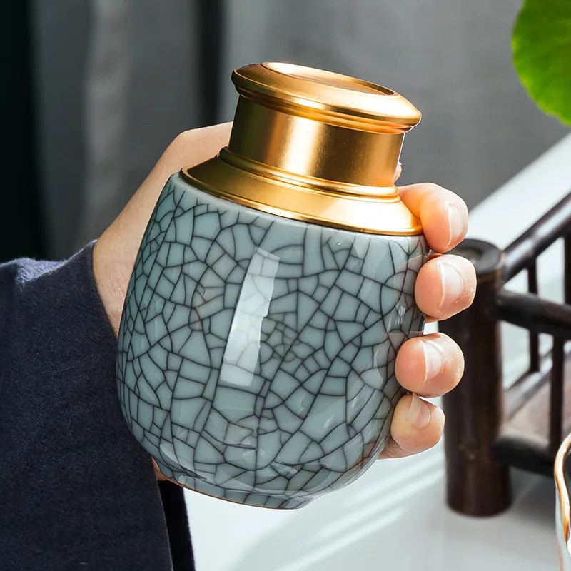 Urna conmemorativa para mascotas de cremación, cenizas de mascotas de tamaño central, hojas de esmalte agrietadas de cerámica, cenizas decorativas, café funerario conmemorativo de animales