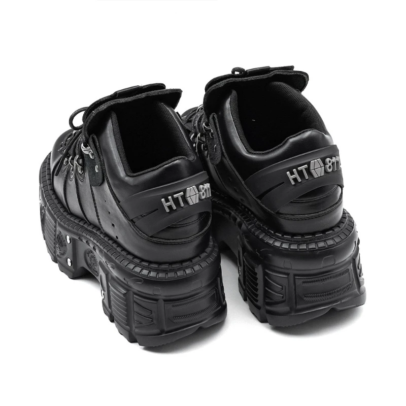 Nuevos zapatos de mujer estilo Punk con cordones altura del tacón 6CM zapatos de plataforma mujer gótico tobillo Rock botas decoración de Metal zapatillas de deporte para mujer - imagen 4