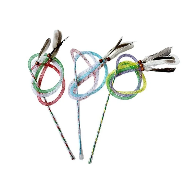 1 uds/3 uds pluma tubo de malla elástica juguete para gatos palo de Teaser juguete para mascotas - imagen 2