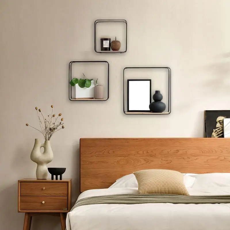 Estantes para pared, estantes montados en la pared de 3 piezas, soporte moderno, organizador de almacenamiento para marcos de fotos, arte de plantas, cocina casera - imagen 3