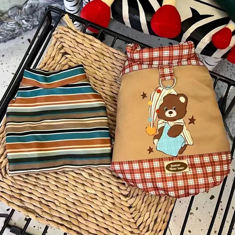 Schnauzer-ropa de invierno con correa, Chaqueta de algodón para mascotas, chaqueta sin mangas de peluche, abrigo maltés con estampado Animal