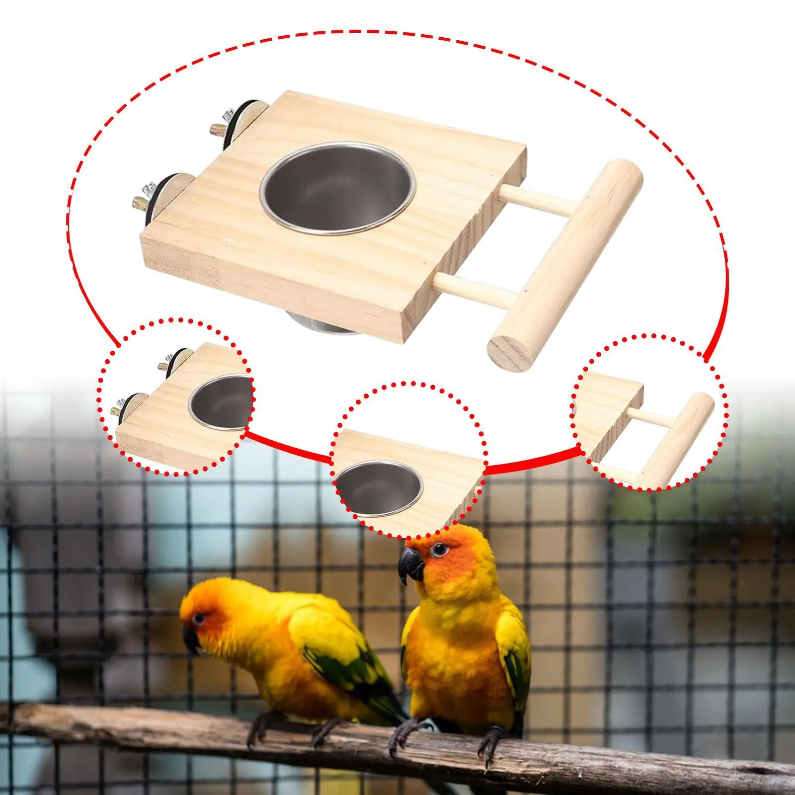 Bird Feeding Dish Cup Perch Stand Toy Wood Feed and Watering Supplies Feeding Cup Bowl for Cockatiel Parakeet Chinchilla