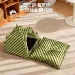 Túnel plegable para gatos y perros con rayas y tapete extraíble