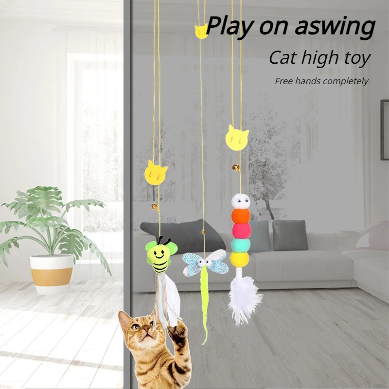 Cuerda colgante retráctil para gato, juguete interactivo para gatito, ratón, hierba gatera, rascador, suministros para mascotas