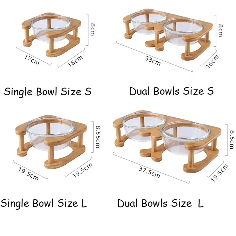 Cuenco de vidrio elevado con doble lazo para gato, soporte de madera elevado para mascotas, diseño de cuidado del cuello para gatito, cachorro, cómodo, tazón de alimentación para beber saludable - imagen 5