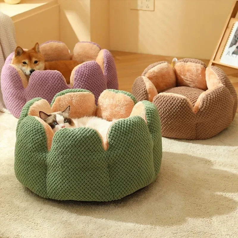 Casa redonda de lana Coral blando para gatos, cama para mascotas para perros pequeños y medianos, cesta para gatos, sofá para dormir para cachorros, ropa de cama cómoda para animales - imagen 4