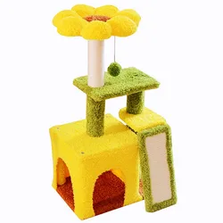 Rascador para gatos girasol con poste de sisal y torre de salto