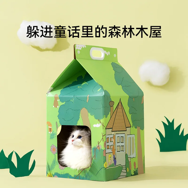 Rascador con cama para gatos – Forma cartón de leche resistente - imagen 3