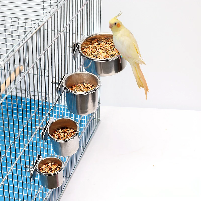 Jaula colgante para pájaros, cuenco de acero inoxidable para mascotas, plato para pájaros, taza antivuelco, alimentador de alimentos para beber, periquito, Lovebird, 1 ud. - imagen 3