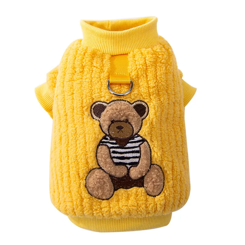 Ropa a cuadros amarilla bonita, ropa cálida de lana para mascotas, ropa de invierno para perros, ropa de algodón gruesa para perros pequeños, ropa con botones abiertos - imagen 5