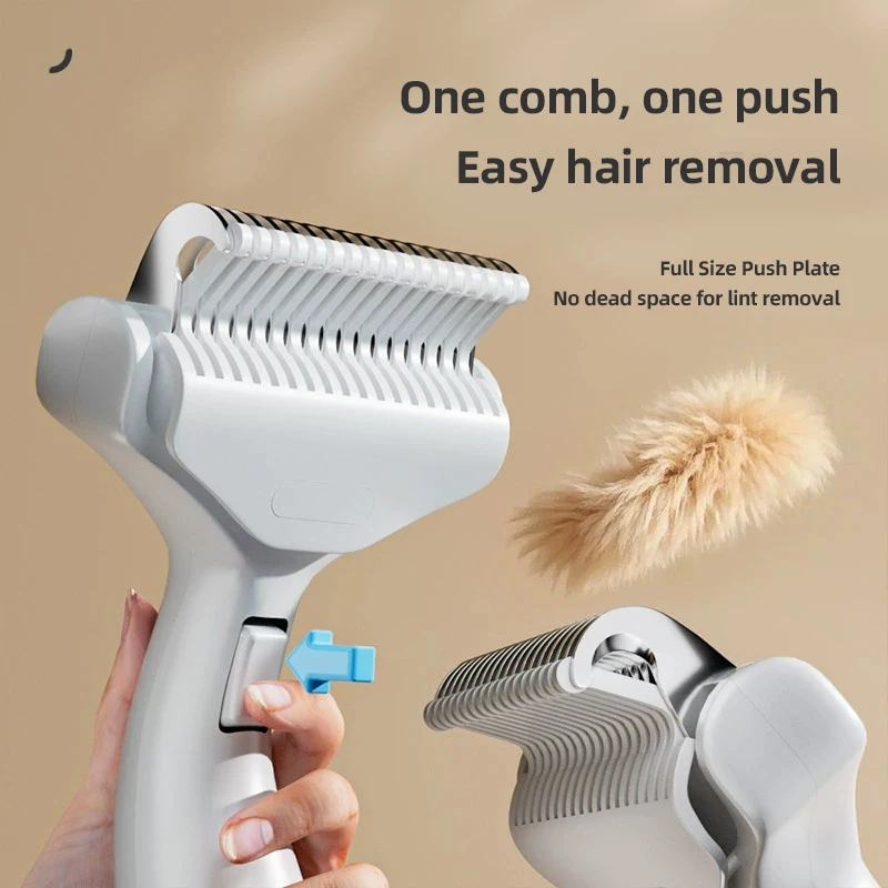 HOOPET-peine profesional para mascotas para perros y gatos, con botón pulsador, cepillo de deshedding de acero inoxidable, protector de piel, mango ergonómico - imagen 4