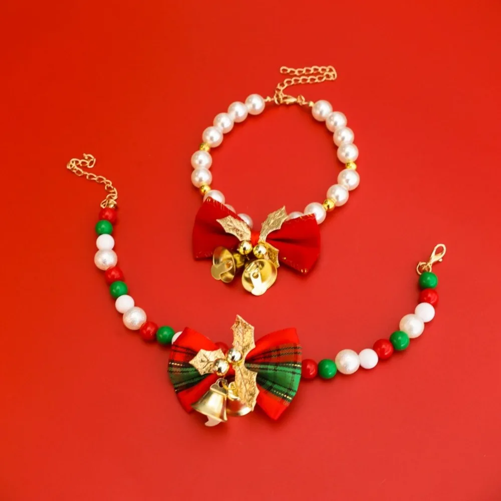 Collar navideño con perlas y lazo para gatos y perros - imagen 4