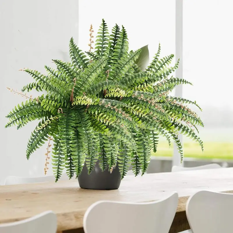 Helnots plantas artificiales resistentes a los rayos UV, plantas verdes simuladas, arbustos grandes para jardín, helecho Boston falso Flexible - imagen 4