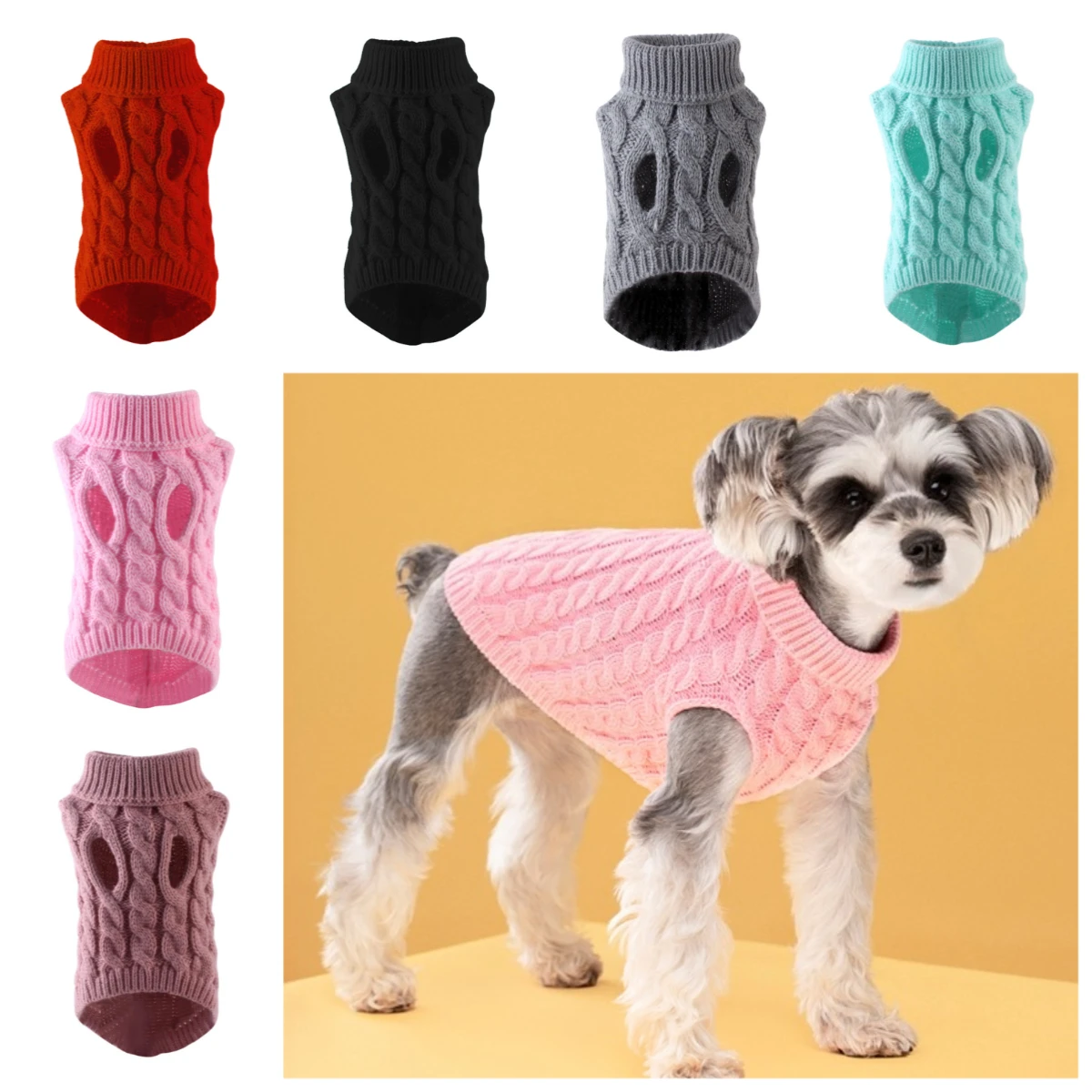 Suéter de punto para perros y gatos, sudadera con capucha de acrílico suave para mascotas pequeñas y medianas, jersey cálido de cuello alto para otoño e invierno