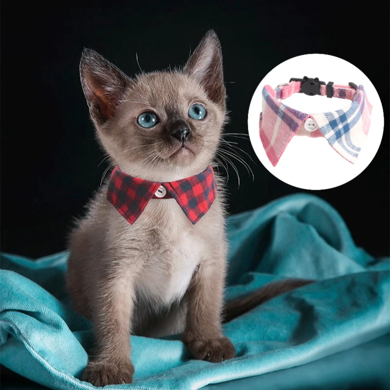 Collar de gato con pajarita a cuadros, Collar desmontable estilo esmoquin con campana para boda y cumpleaños, accesorio para perros pequeños