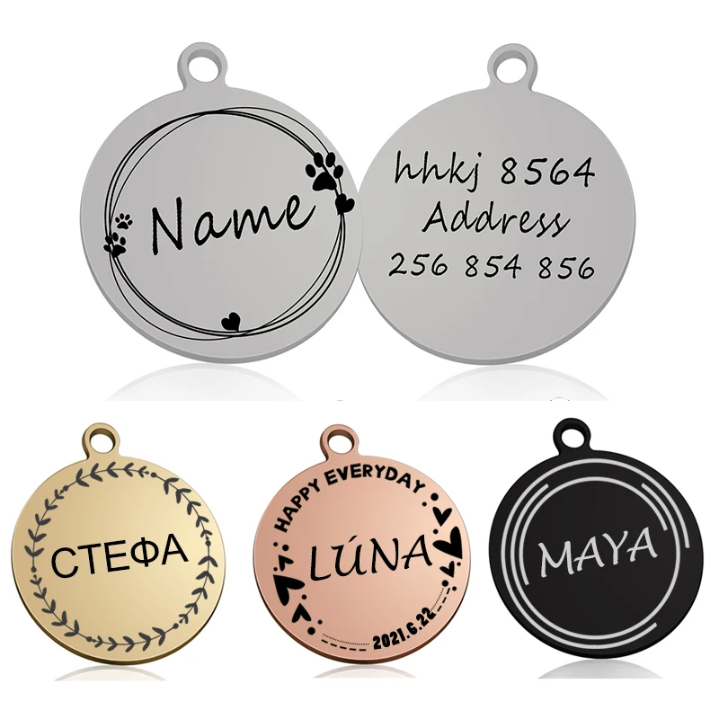 Collar etiqueta circular identificación perro gato personalizado colgante grabado