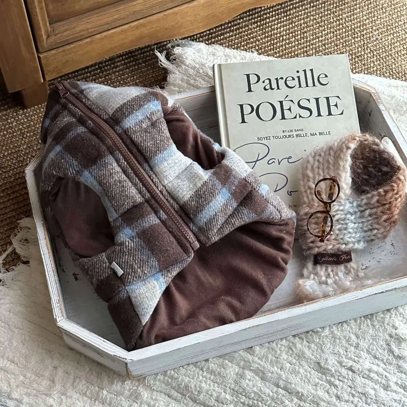 Abrigo para mascotas, abrigo grueso a cuadros de invierno, chaleco cálido y cómodo, ropa navideña para perros pequeños, ropa para cachorros, chaquetas - imagen 3