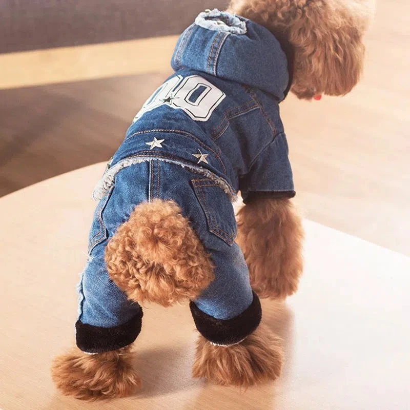 Jeans denim abrigo para perros – ropa cálida invierno - imagen 2