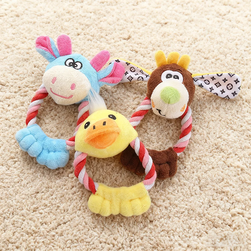 Juguete para mascotas con cuerda de algodón suave para perros y gatos, juguete para masticar Molar resistente a mordeduras, accesorio de entrenamiento interactivo en forma de animal,