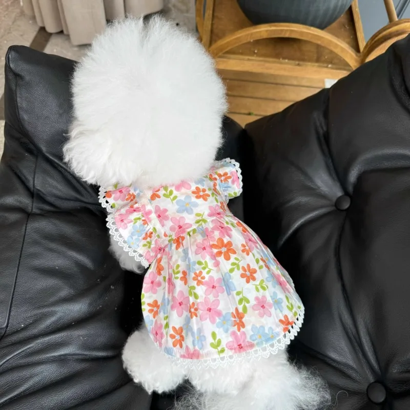 Vestido Floral para mascotas, camisola para cachorros, ropa fina de verano para perros y gatitos, jersey de Bichon, ropa bonita de flores, chalecos populares - imagen 4